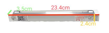 Denko 6W T5 germicidal tube with fixture measuring 23.4 cm length and compact design
