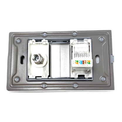 Royu Telephone Voice Jack RJ11 and Cable TV F Type Thread Socket with Plate Cover Dark Gray PLANO Series (RWP2/DG)/(RMX2/DG)/(RMX1/DG)