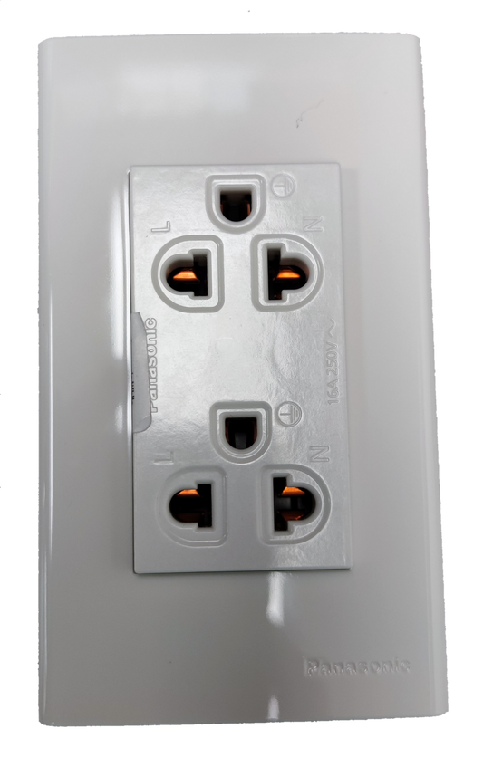 Panasonic Duplex Outlet with Ground Universal 16A 250V with Plate, Duplex Universal Outlet with Ground and Plate, 2 Gang Universal Outlet with Ground, Duplex Convenience Outlet with Ground and Plate WEG15929/WEG6802W-1