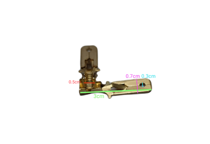 7mm spade Male and Female electrical connectors showing precise dimensions for circuit assembly