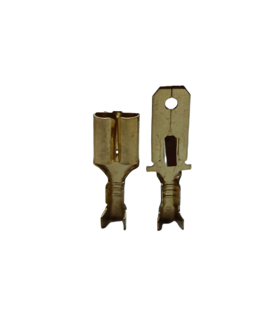 7mm spade Male and Female terminals in gold finish for electrical connections and circuit assembly