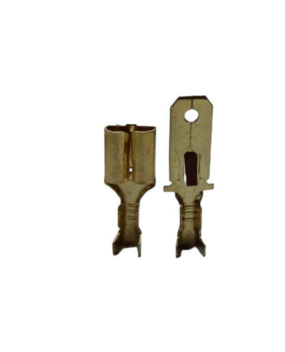 7mm spade Male and Female terminals in gold finish for electrical connections and circuit assembly