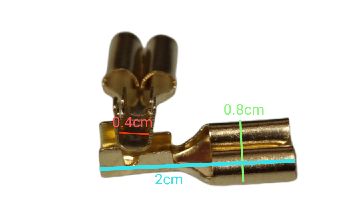 7mm spade Male and Female connectors with detailed dimensions for easy identification and use