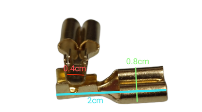 7mm spade Male and Female connectors with detailed dimensions for easy identification and use
