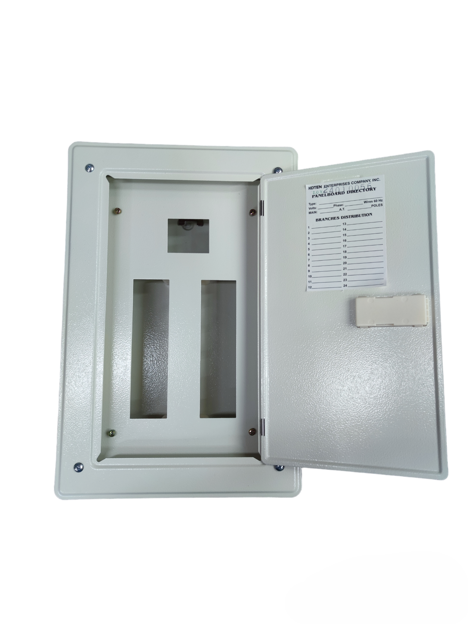 Koten 8 Branches Panel Board for Miniature electrical circuitry with open door and white metal body
