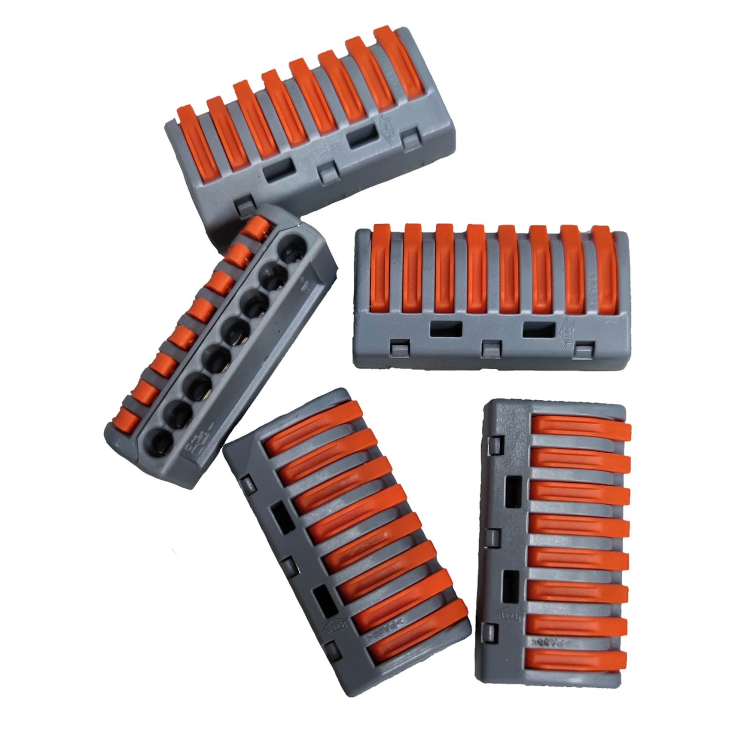 Set of 5 gray and orange 8 way wire connectors for secure electrical wiring connections