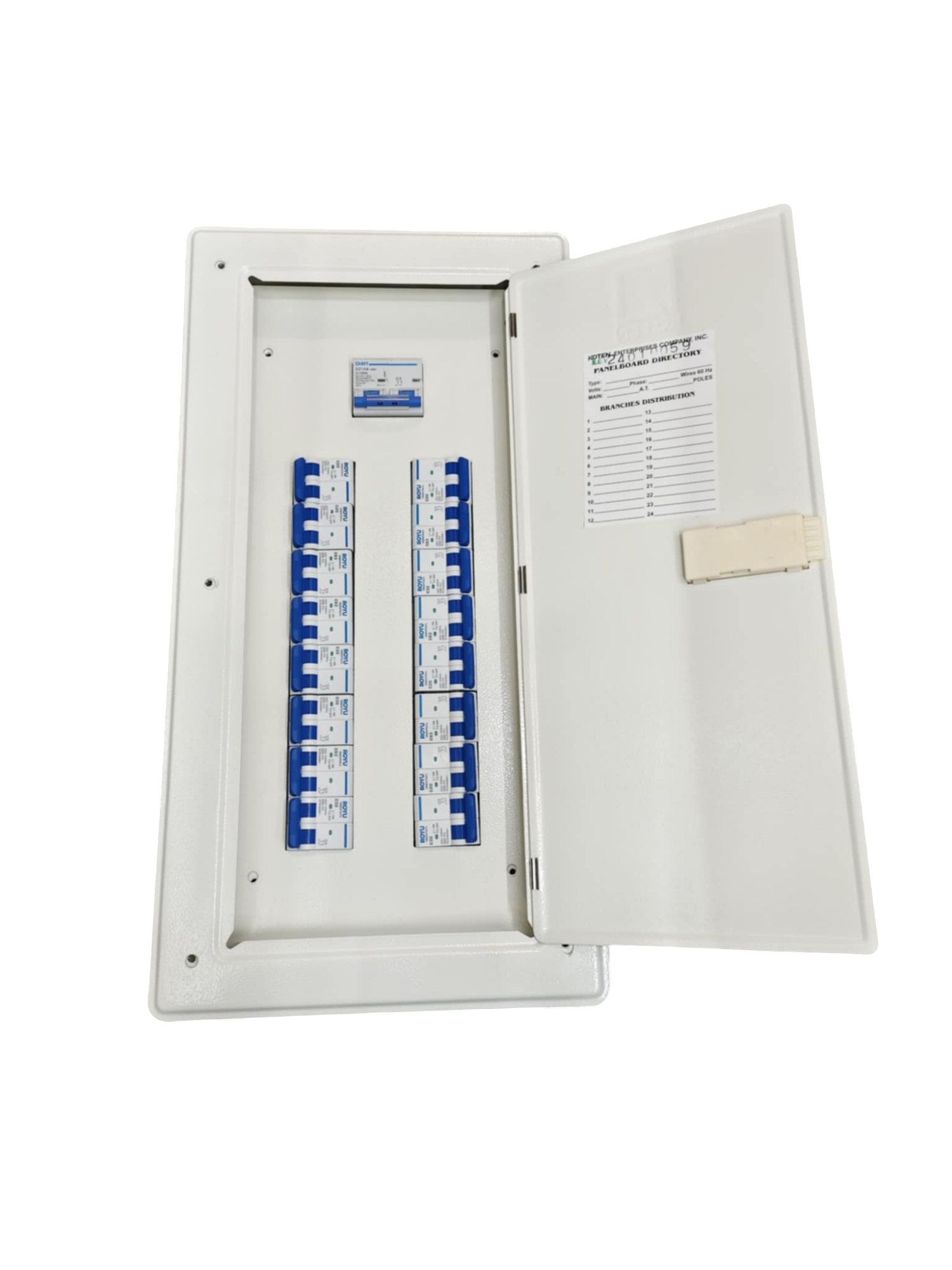 80A panel board 2 pole electrical circuit breaker panel with white metal enclosure and blue switches