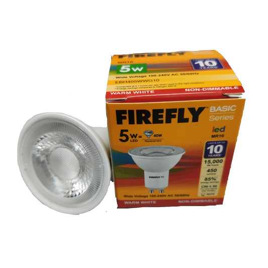 Firefly 5W MR-16 LED Warm White 3000K GU10 220V EBH405WWG10 Non-Dimmable