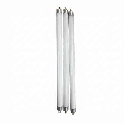 Three fluorescent light bulbs on a white background