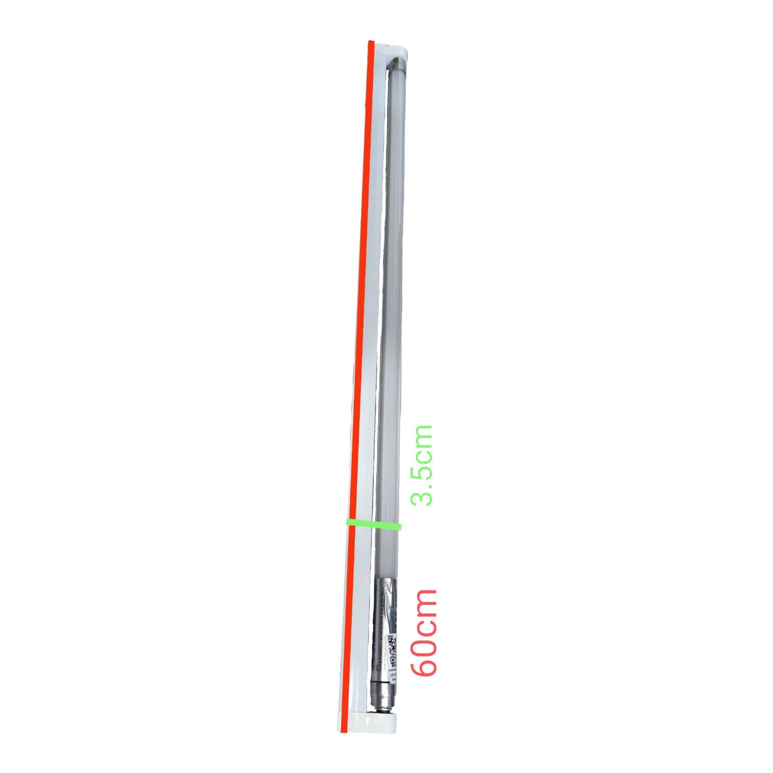 Firefly 8W T5 LED fluorescent lamp with fixture, measuring 60cm in length and 3.5cm in width
