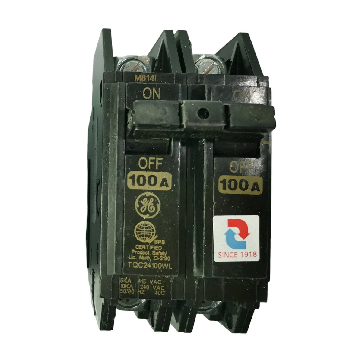 GE 100A Circuit Breaker 2 Pole TQC24100WL with ON/OFF switch features for electrical safety