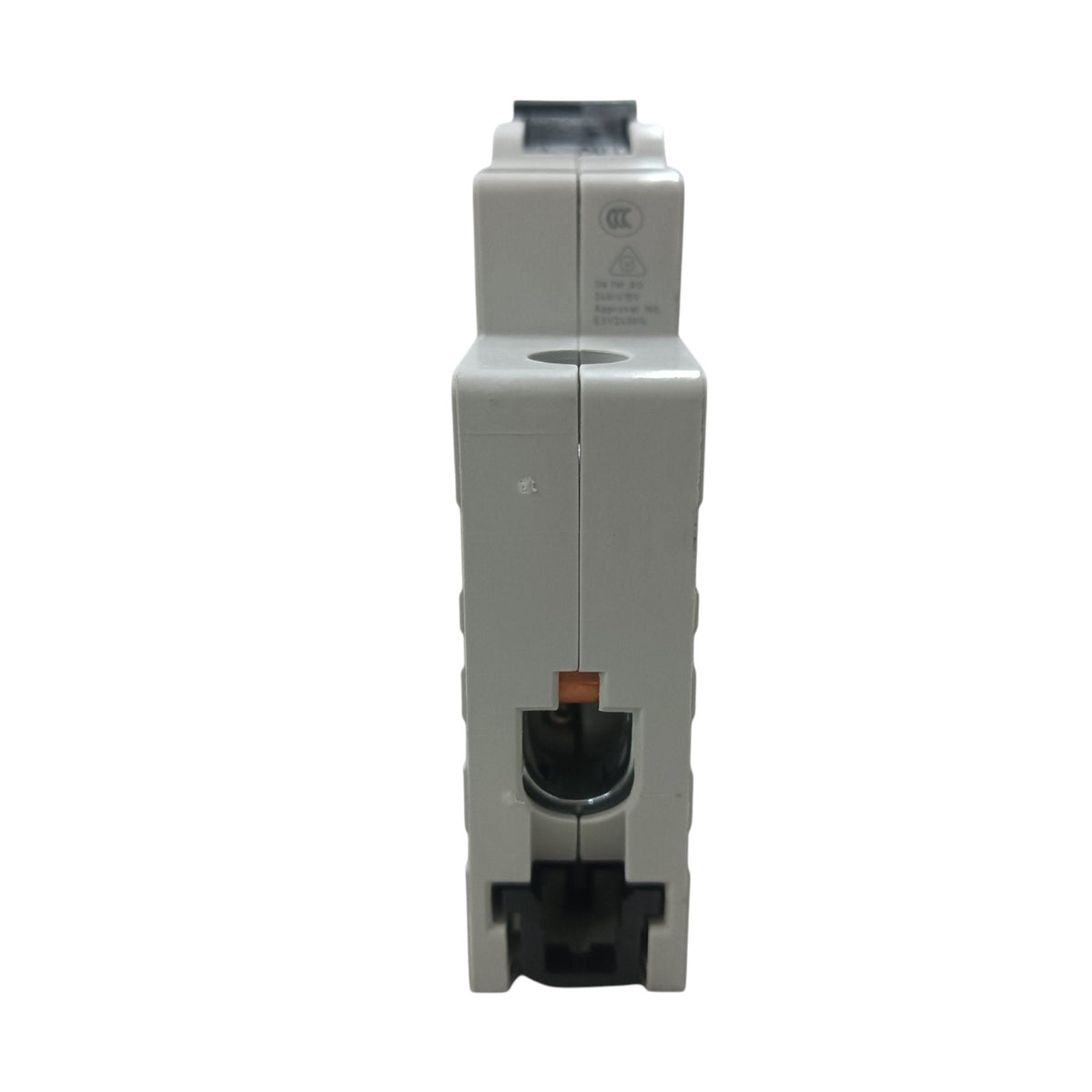 A gray modular electrical component, likely a DIN rail module, shown from the front against a plain white background.