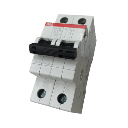 ABB BN 332 C 10 circuit breaker with a black handle and a red label, shown on a plain white background.