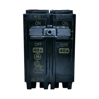 GE 50A Circuit Breaker 2 Pole with dual ON and OFF switches for electrical safety.