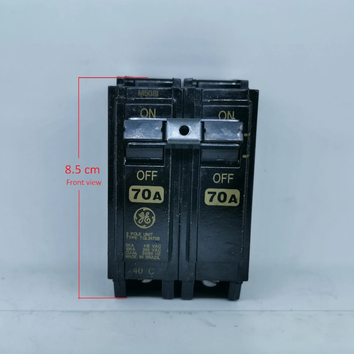 ABB 70A Circuit Breaker 2 Pole Single Phase with Front View Dimensions of 8.5 cm
