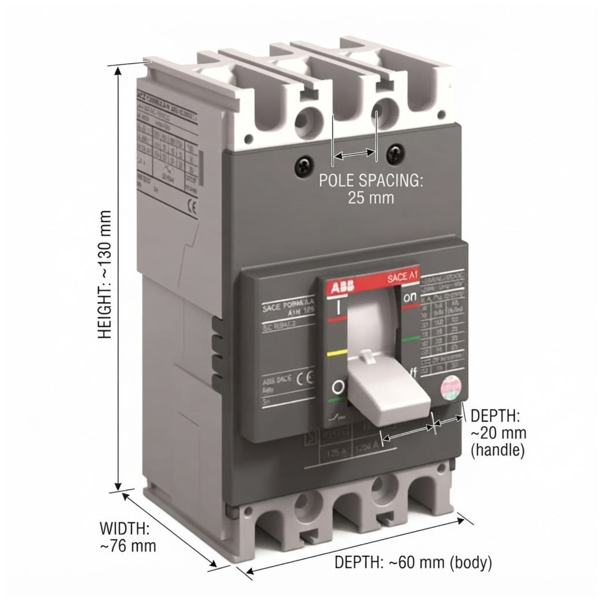 ABB Salt 4000 A/M circuit breaker with dimension annotations showing height, width, and depth measurements on a white background.