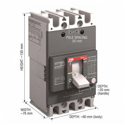 ABB Salt 4000 A/M circuit breaker with dimension annotations showing height, width, and depth measurements on a white background.