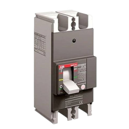 ABB SMW-AC 3100 AC circuit breaker with a gray housing, white plastic components, and a red and black control panel on the front, isolated on a white background.