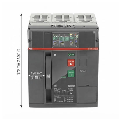 A large industrial electrical switchgear unit shown from the front with dimension arrows and labels indicating 370 mm height and 230 mm width on a plain white background.