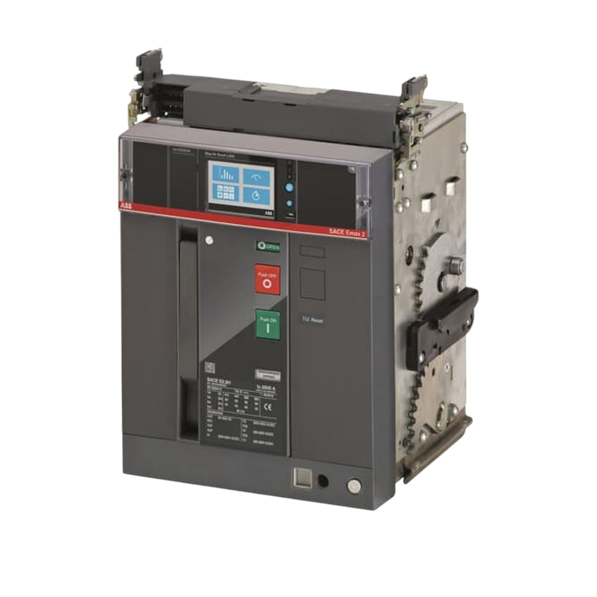 A Siemens modular electrical switchgear unit, specifically the S700 series 125 kA modular module, featuring a dark gray front panel with a digital display screen, red and green buttons, and a metallic side housing.