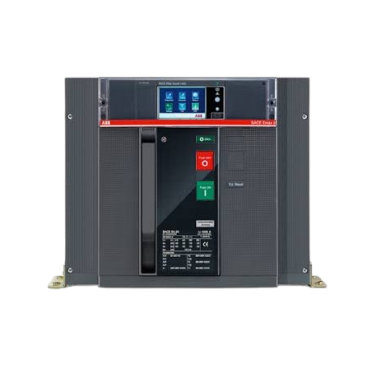 A large industrial electrical power unit, specifically a Siemens SIMATIC S7 ABB IGBT Module, featuring a dark gray metal casing with a front panel containing a digital screen, red and green buttons, and terminal connectors at the base.