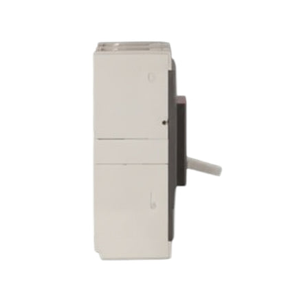 A side view of a white and dark gray electrical switch module with a white lever, shown against a plain white background.