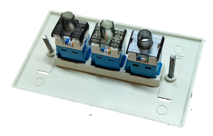 AMP network access points with three ports for cat 6 ethernet wall outlet installation