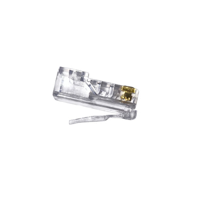 Clear vinyl record player needle on a white background