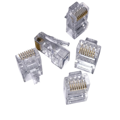 Clear telephone connectors on a white background AMP CAT6 RJ45 Connector Pass Through Type ( 5PCS) Per Order Electx Electrical Supply