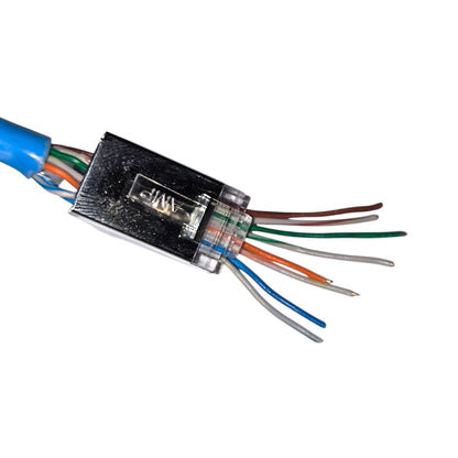 Five RJ45 Ethernet network connectors shown from different angles on a plain white background.