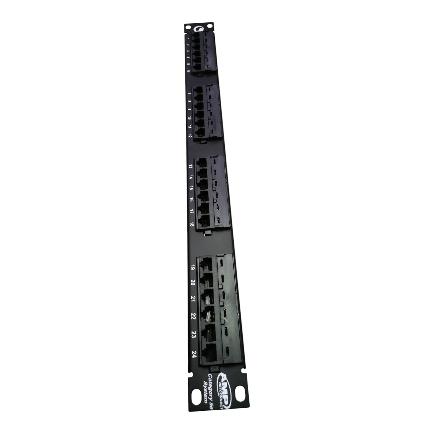 A black 24-port network switch module with RJ45 ports, shown vertically against a plain white background.
