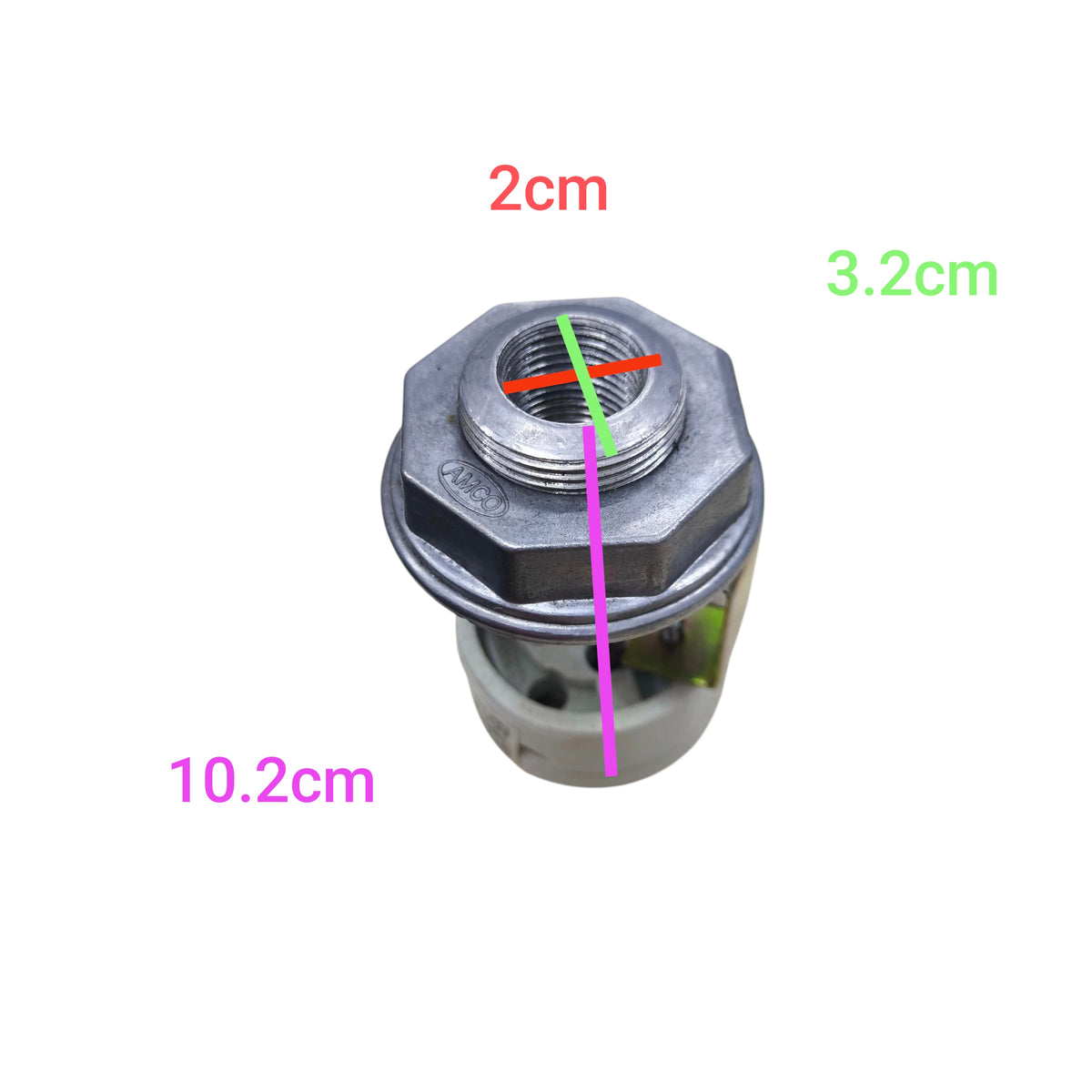Amco E27 light socket long conduit with measurements 10.2cm by 3.2cm for lighting installations