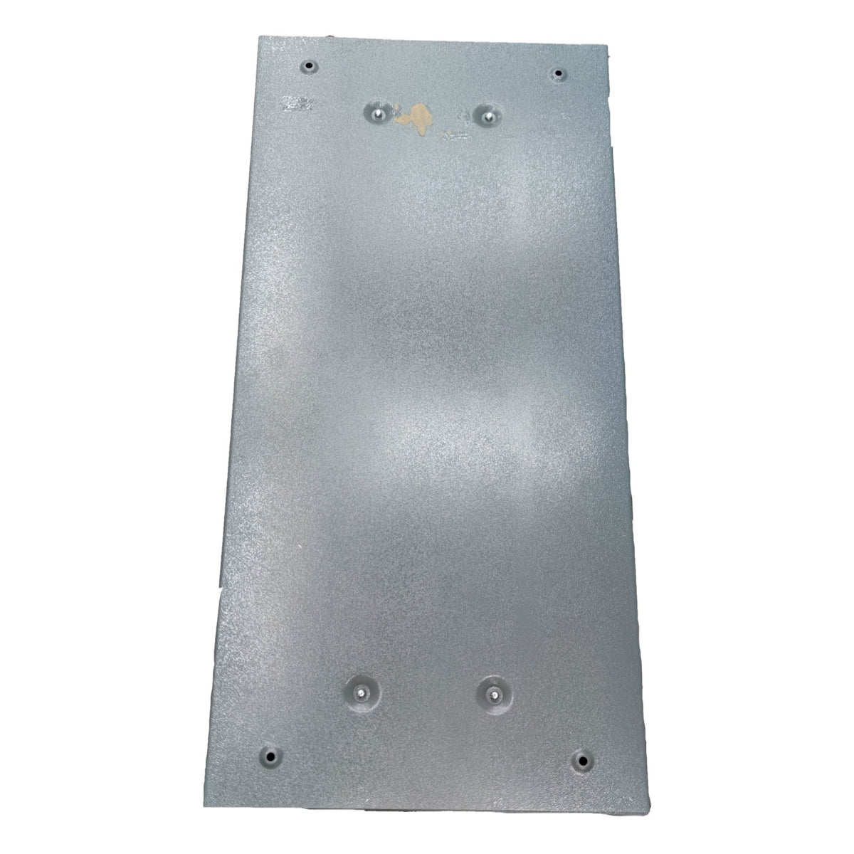 Metallic rectangular plate with holes on a white background