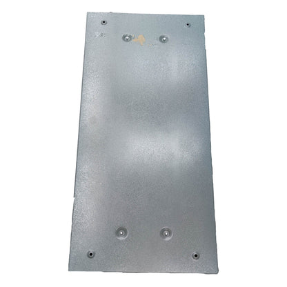 Metallic rectangular plate with holes on a white background