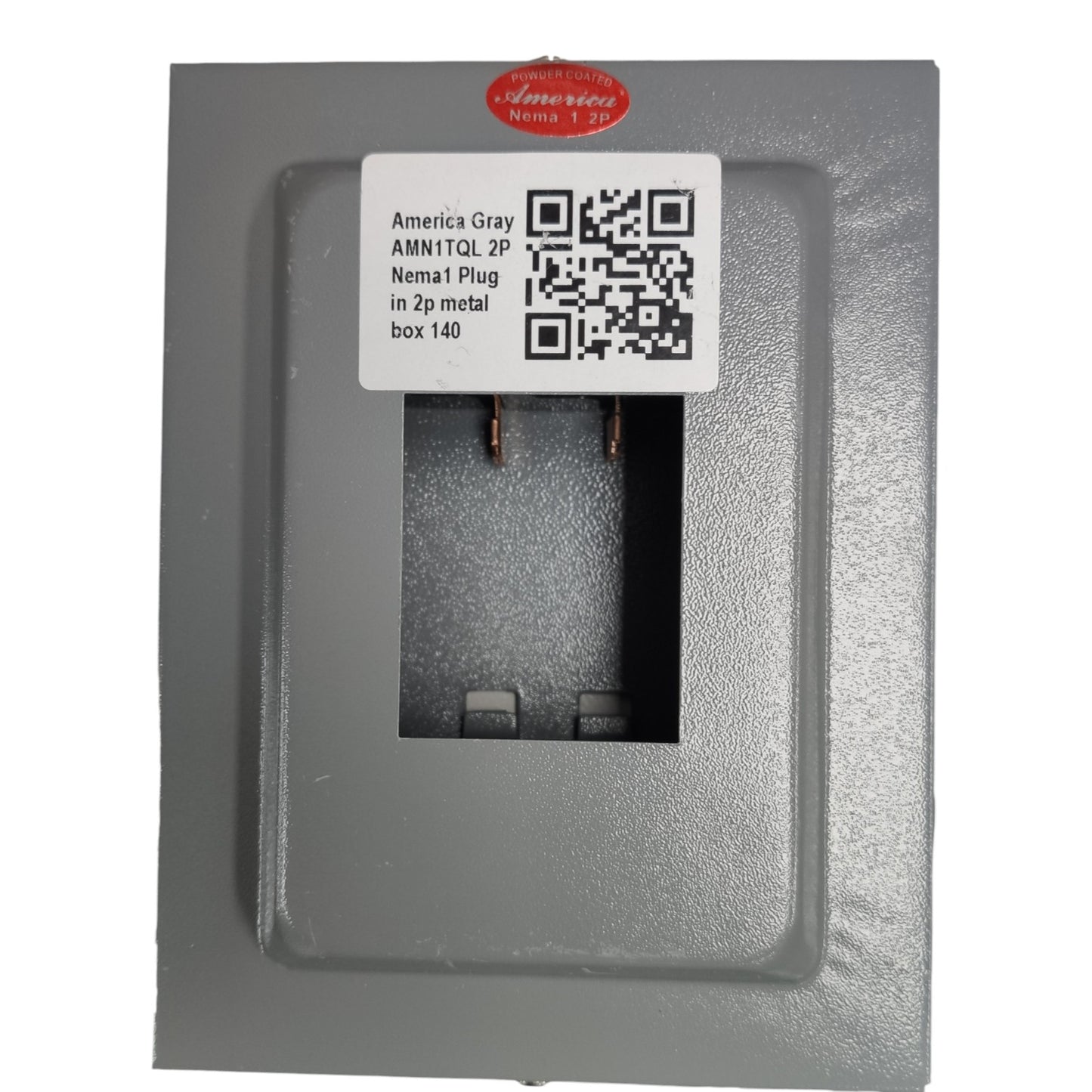 Metallic sample with a label and QR code on a white background