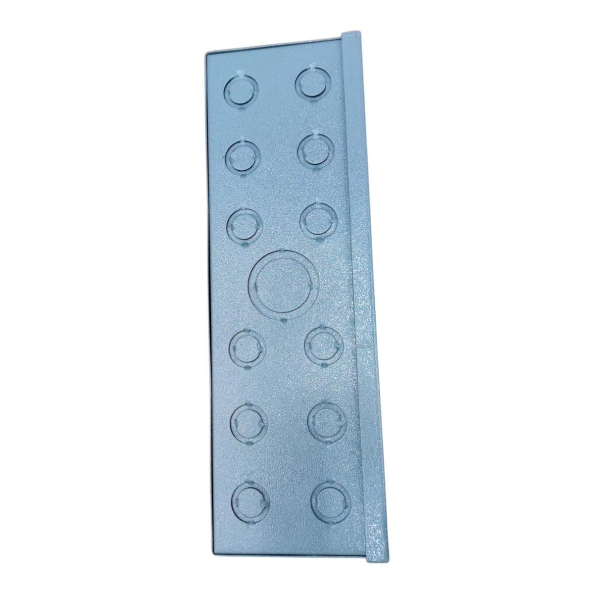 A rectangular translucent light blue plastic cover with circular drainage holes, shown on a plain white background.
