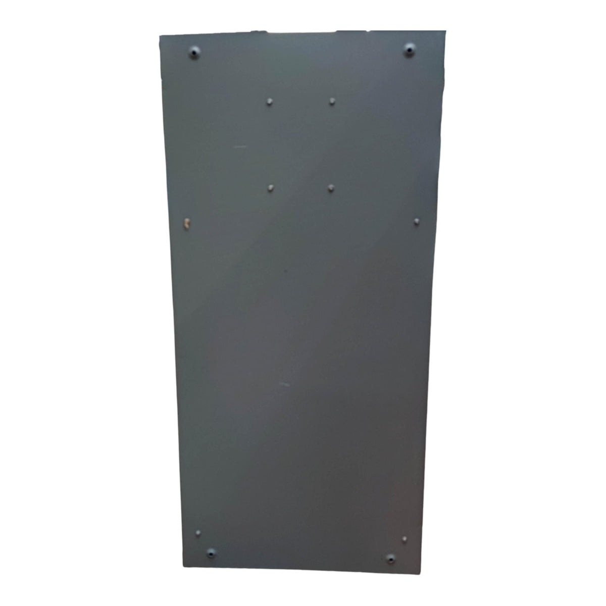 A dark gray rectangular metal panel with pre-drilled screw holes, shown against a plain white background.
