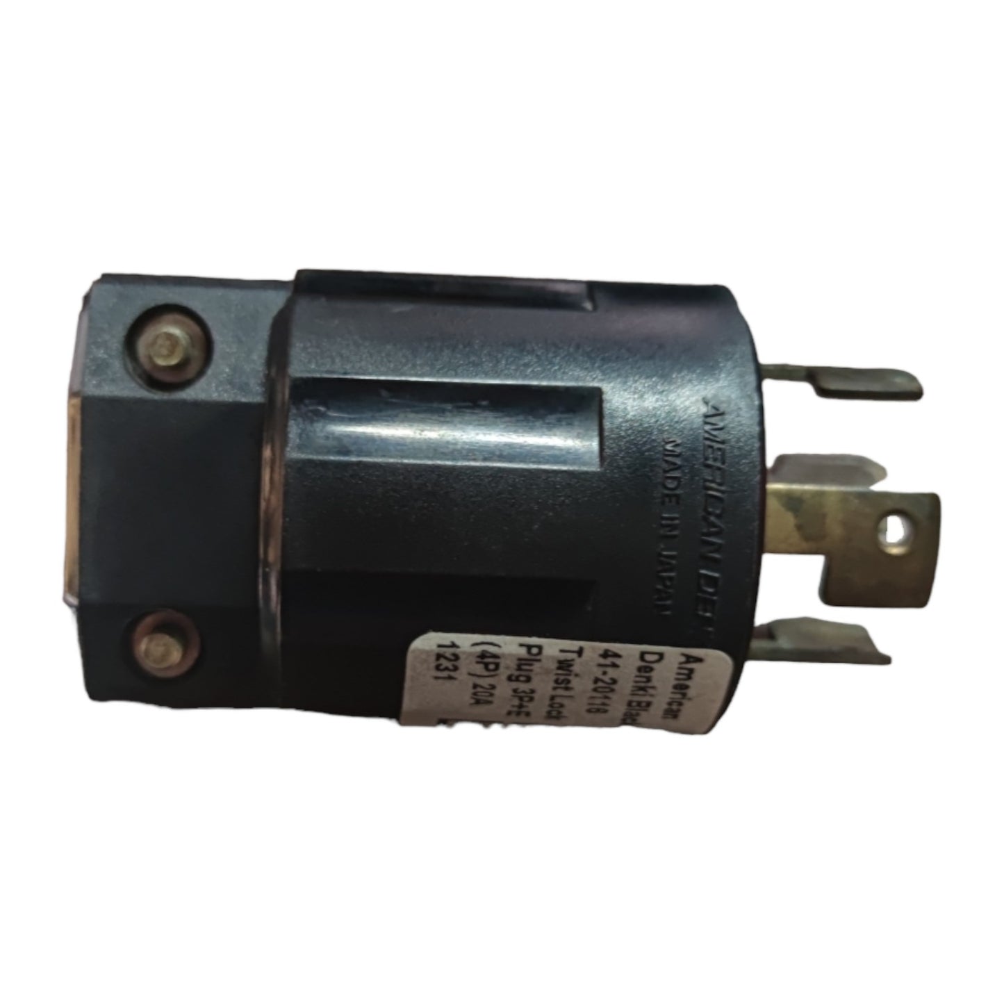 Mechanical component with visible branding on a white background American Denki 20A 250V 3P+E Twist Lock Plug 41-20116 Twistlock Plug Twist to Lock Electx Electrical Supply