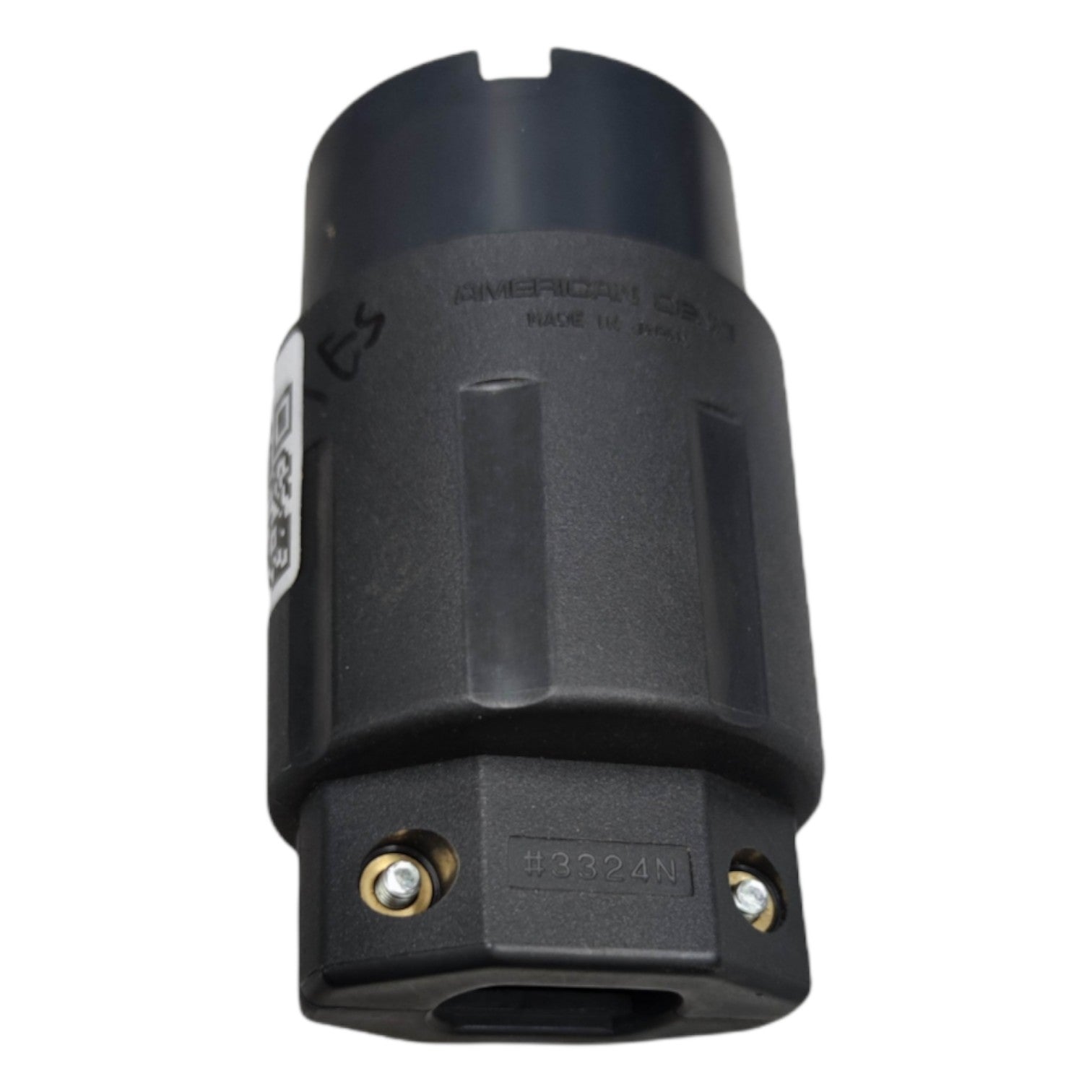 Black electrical connector with visible branding on a white background American Denki Twist Lock 30A 250V 2P+E (3P) Twistlock Outlet Cord Connector Twist to Lock Electx Electrical Supply