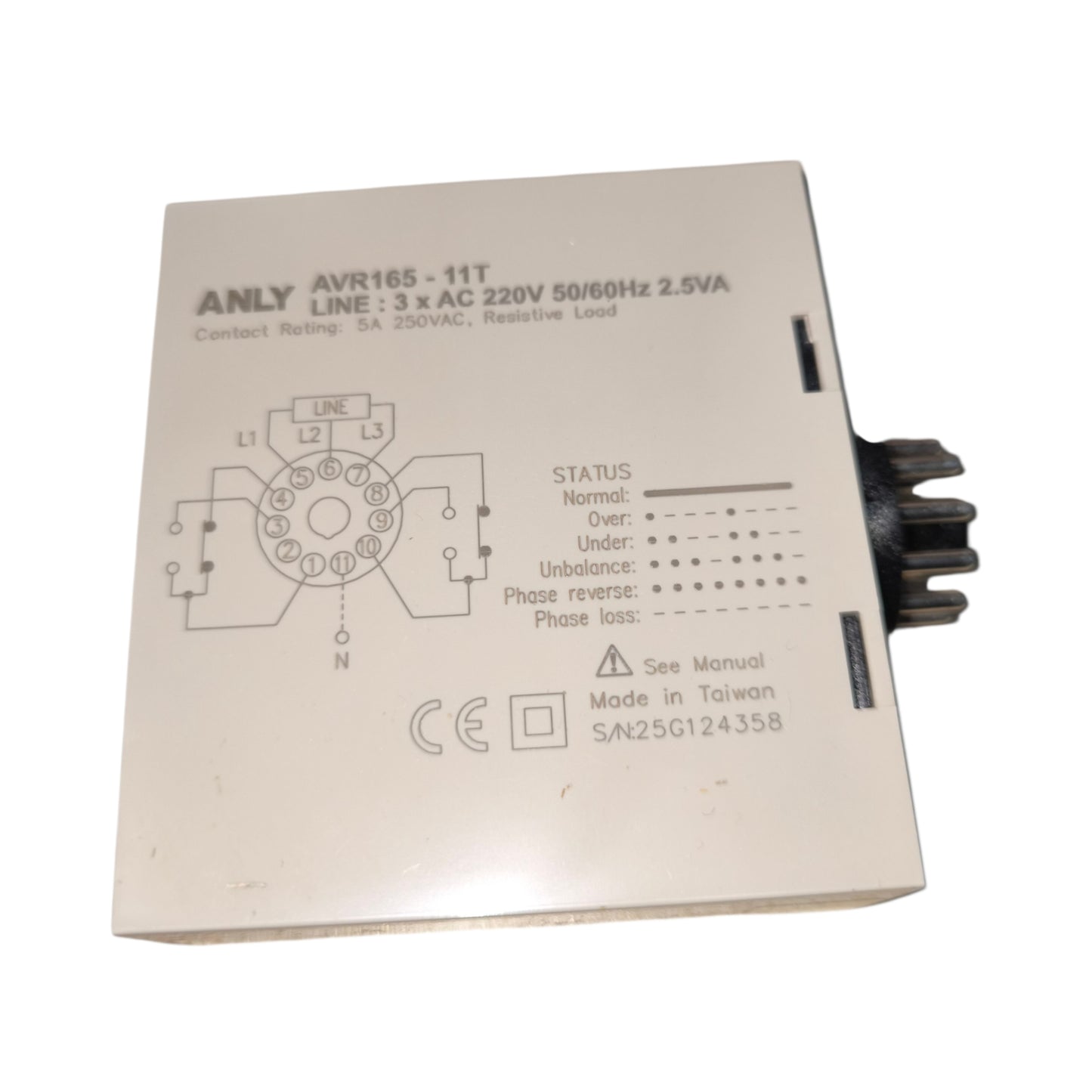 Electrical component with technical specifications on a white background