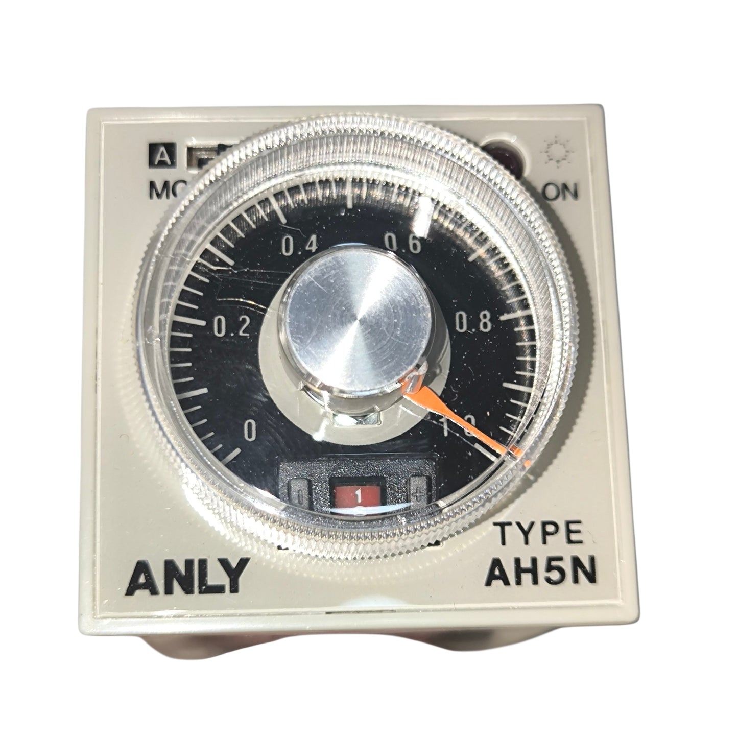 Mechanical timer with a dial and 'ANLY' branding on a white background