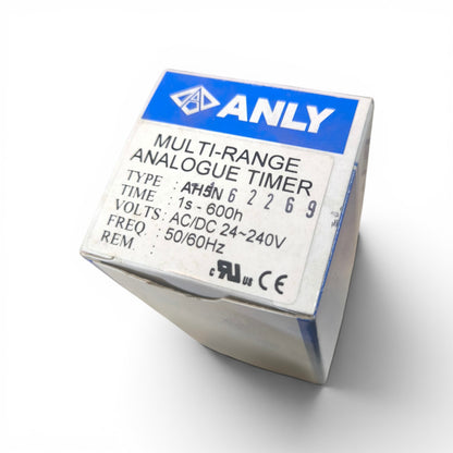 Anly multi-range analogue timer packaging on a white background