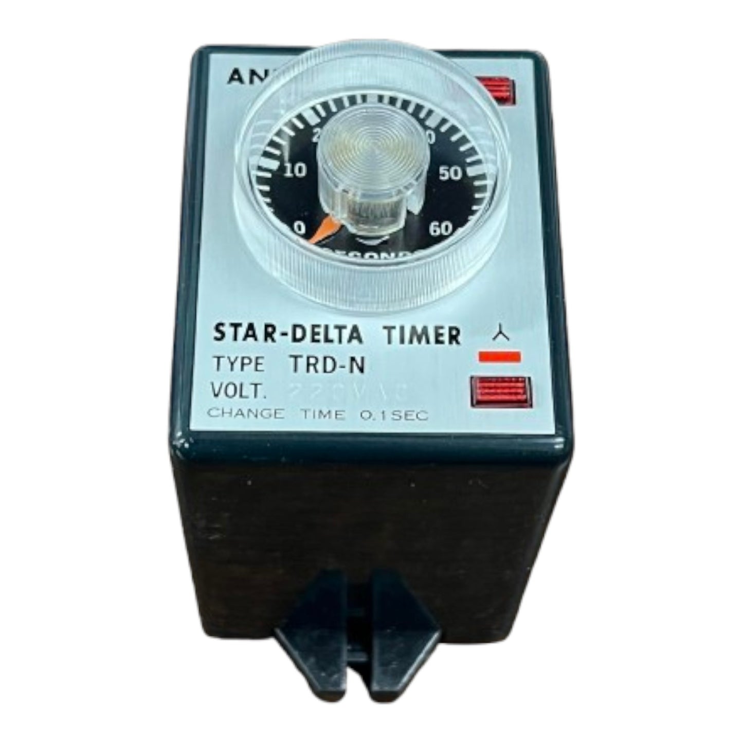 Star-Delta timer with a white faceplate on a white background