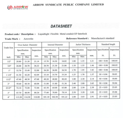Datasheet for Arrow Syndicate Public Company Limited with product specifications.