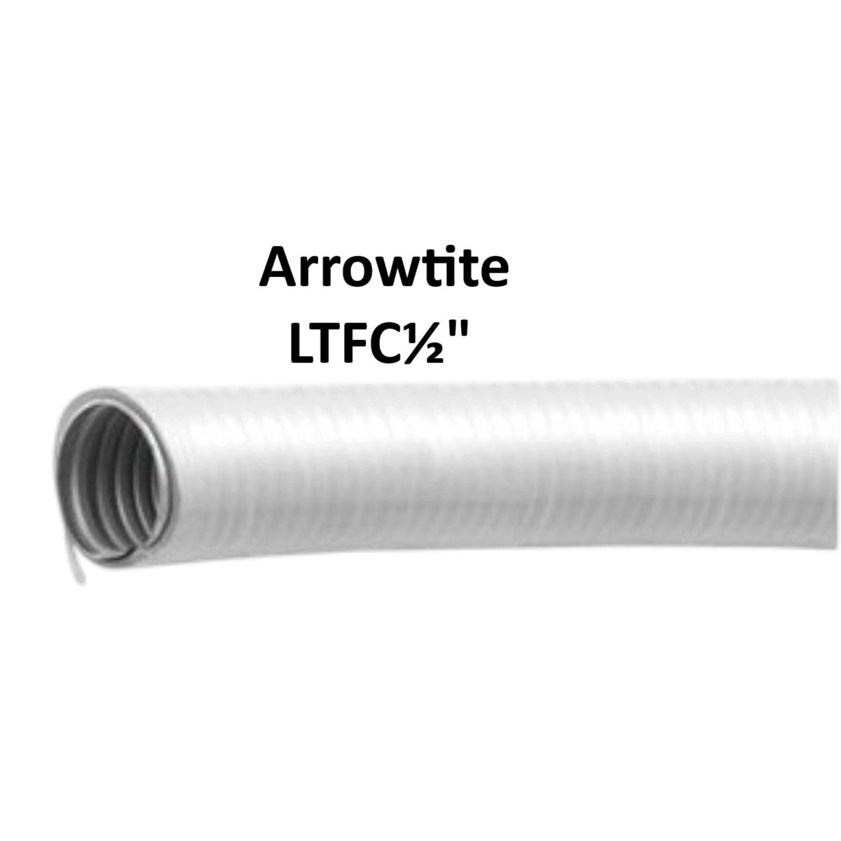 A white corrugated plastic hose shown on a plain white background with the text 'Arrowtite LTFC 1/2"' above it.