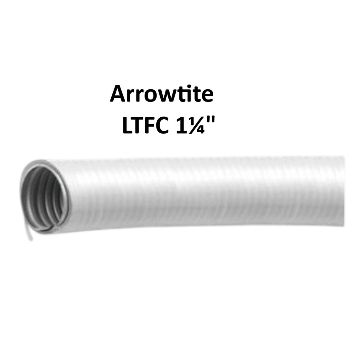 A white ribbed corrugated hose or tube shown on a plain white background with the text 'Arrowtite LTFC 1 1/4"' above it.