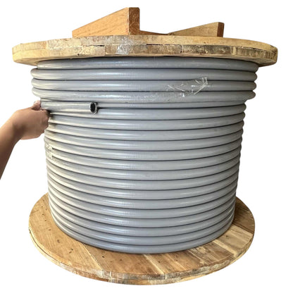 Arrowite flexible liquid-tight conduit in a metallic gold finish with blue printed branding and small metal tabs along the bottom edge, shown on a plain white background.