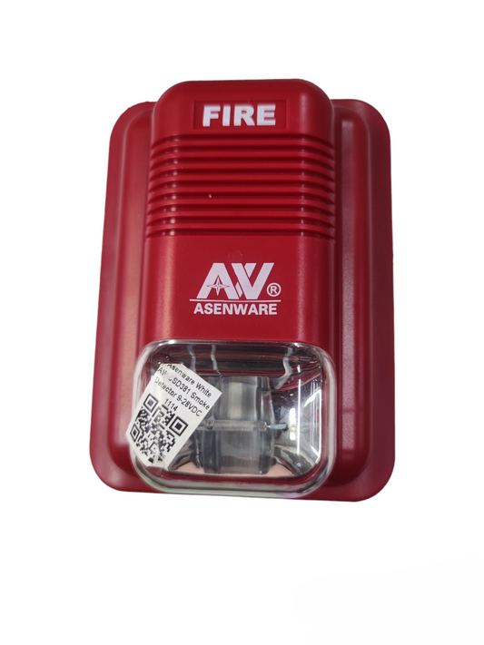 Red Asenware horn strobe alarm fire detector with clear strobe light and grill design