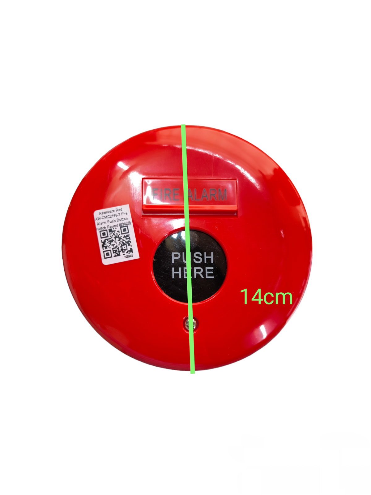 Asenware manual call point push button fire alarm with red circular design and push here center