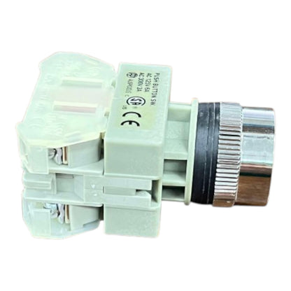 A replacement electrical push-button switch module with a light green plastic housing, a black rubber gasket, and a silver metal cylindrical connector, shown on a white background.